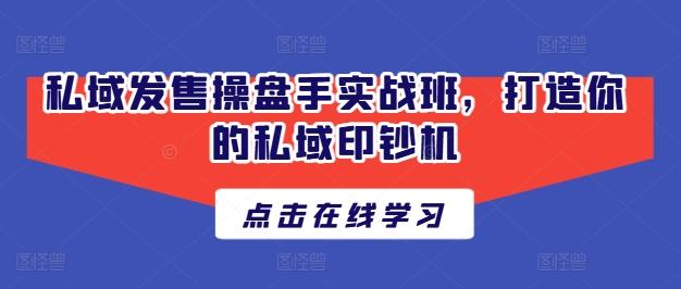 私域发售操盘手实战班，打造你的私域印钞机-巅峰资源网
