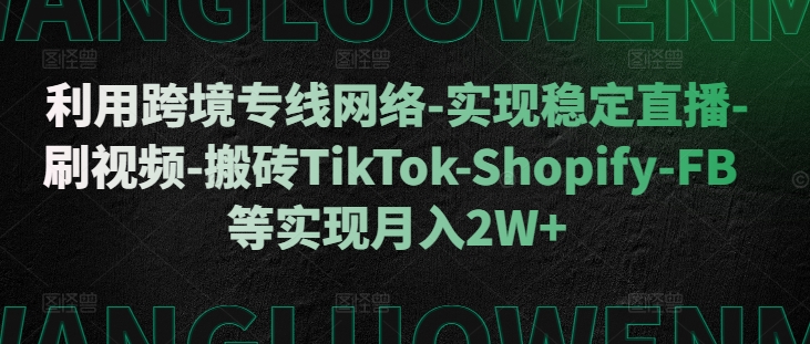 利用跨境专线网络-实现稳定直播-刷视频-搬砖TikTok-Shopify-FB等实现月入2W+【揭秘】-巅峰资源网