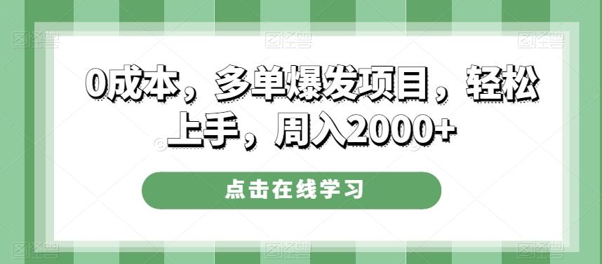 0成本，多单爆发项目，轻松上手，周入2000+-巅峰资源网