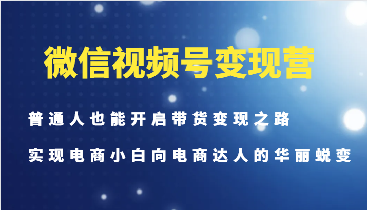 微信视频号变现营-普通人也能开启带货变现之路，实现电商小白向电商达人的华丽蜕变-巅峰资源网