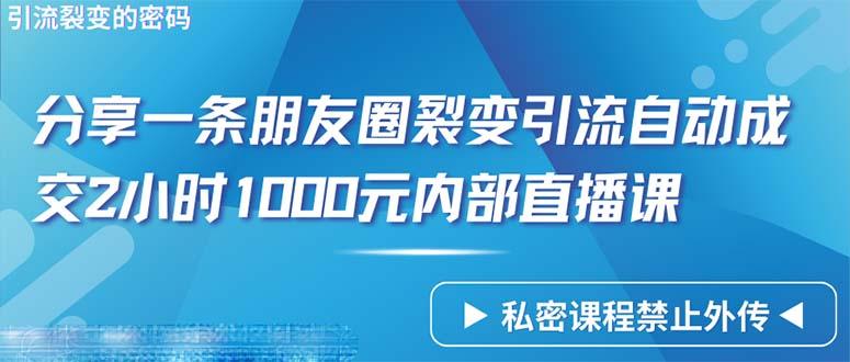 (9850期)仅靠分享一条朋友圈裂变引流自动成交2小时1000内部直播课程-巅峰资源网