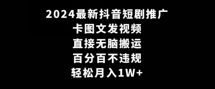2024最新抖音短剧推广，卡图文发视频，直接无脑搬，百分百不违规，轻松月入1W+【揭秘】-巅峰资源网