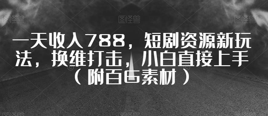 一天收入788，短剧资源新玩法，换维打击，小白直接上手（附百G素材）【揭秘】-巅峰资源网