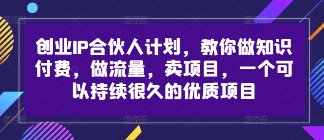 创业IP合伙人计划，教你做知识付费，做流量，卖项目，一个可以持续很久的优质项目-巅峰资源网