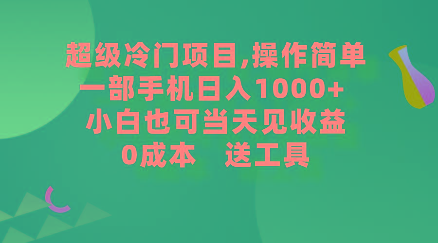 (9291期)超级冷门项目,操作简单，一部手机轻松日入1000+，小白也可当天看见收益-巅峰资源网