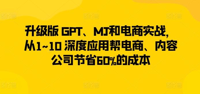 升级版 GPT、MJ和电商实战，从1~10 深度应用帮电商、内容公司节省60%的成本-巅峰资源网
