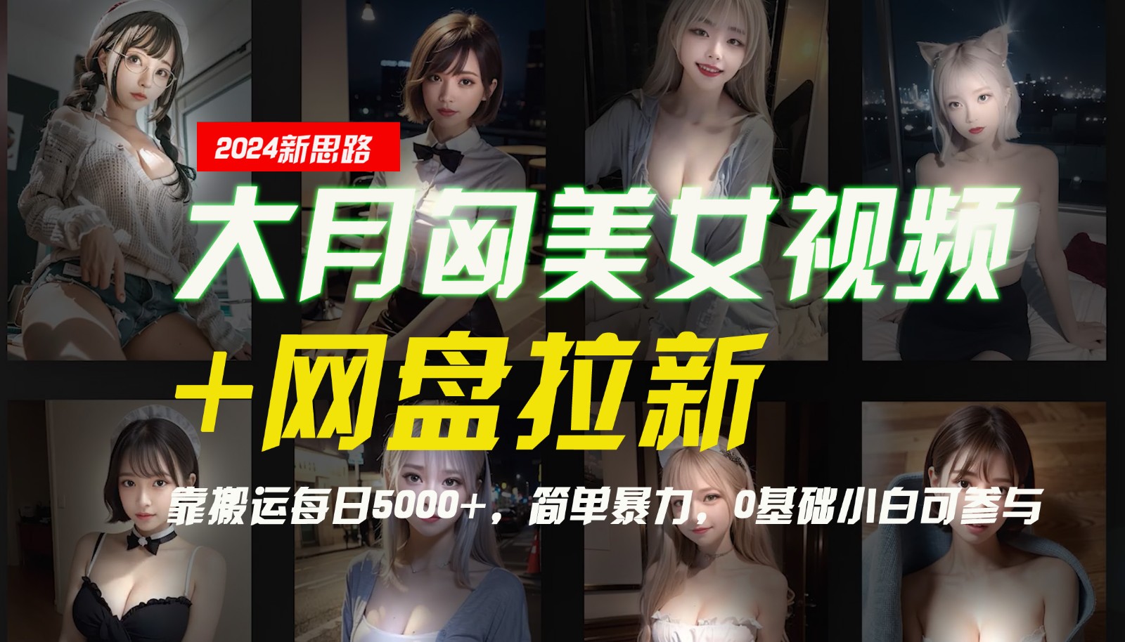 【新思路】大月匈美女视频+网盘拉新，靠搬运每日5000+，简单暴力，0基础小白可参与-巅峰资源网
