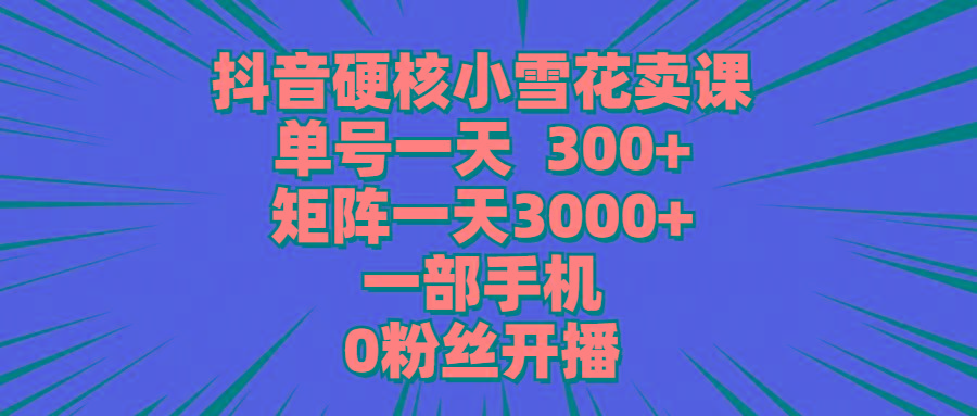 (9551期)抖音硬核小雪花卖课，单号一天300+，矩阵一天3000+，一部手机0粉丝开播-巅峰资源网